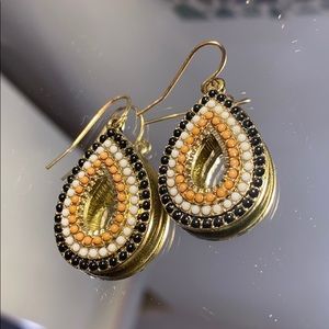 Gold, black, white dangly statement earrings
